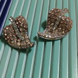 Vtg Crystal Beaded aldo Mcm  Maximus Earrings Silver Abstract Hearts